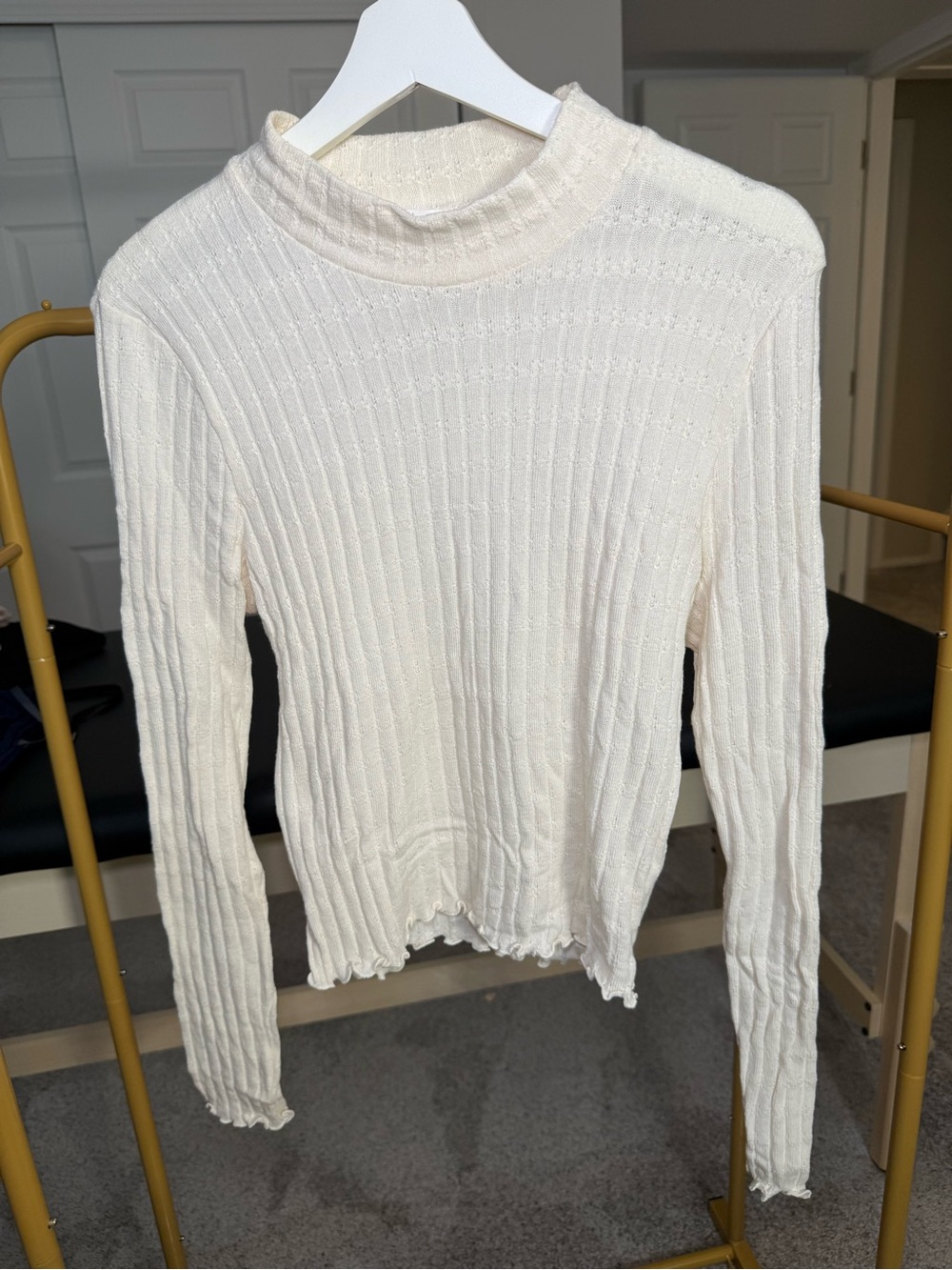 Ribbed Mock Neck Long Sleeve Top in Cream